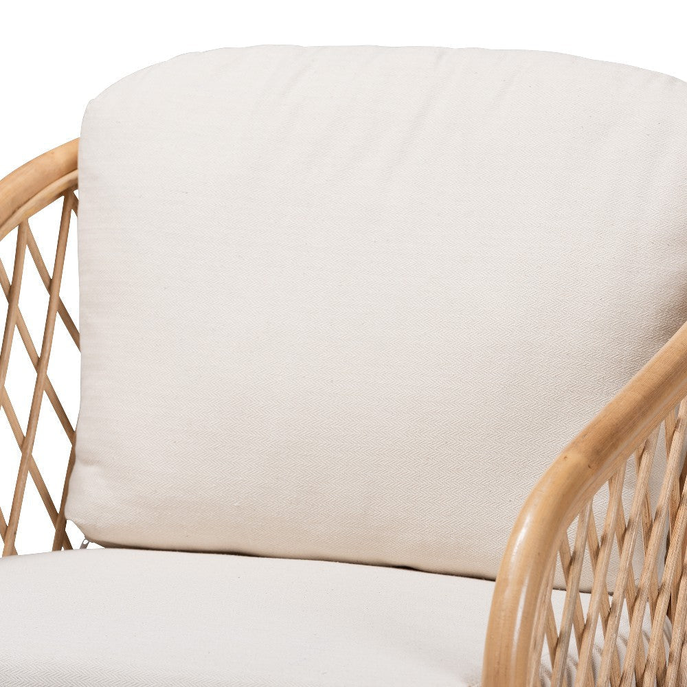 bali & pari Patsy Modern Bohemian White Fabric and Natural Brown Rattan Armchair WHI-DC8038-Rattan-CC