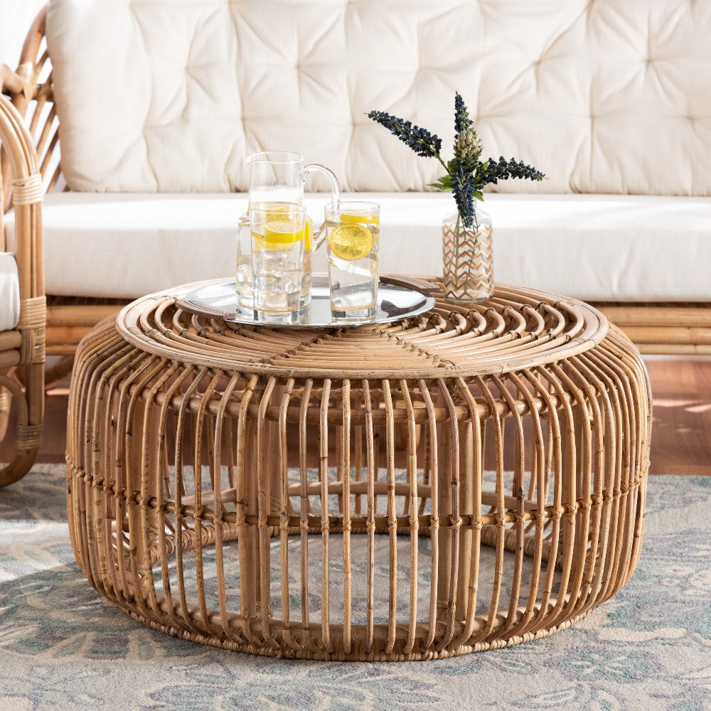 bali & pari Aliane Modern Bohemian Natural Brown Antique Rattan Coffee Table WHI-DC8041-Rattan-CT