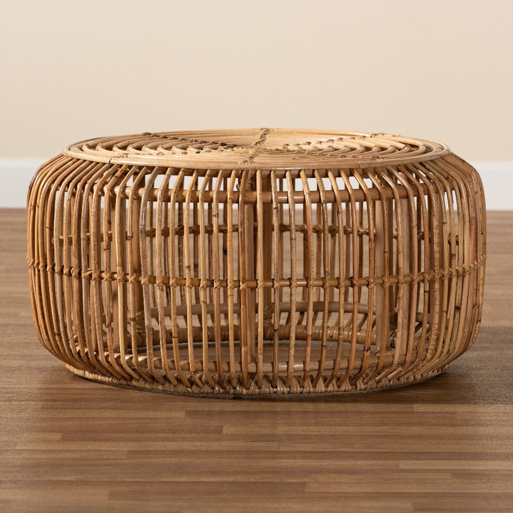 bali & pari Aliane Modern Bohemian Natural Brown Antique Rattan Coffee Table WHI-DC8041-Rattan-CT