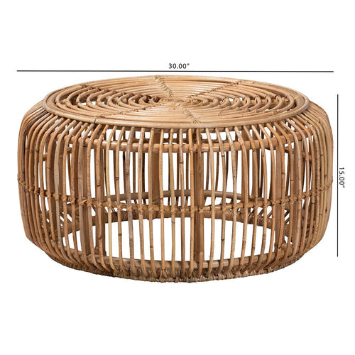 bali & pari Aliane Modern Bohemian Natural Brown Antique Rattan Coffee Table
