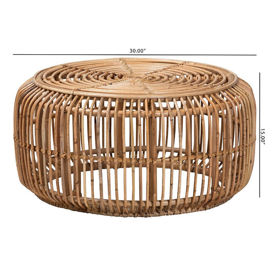 bali & pari Aliane Modern Bohemian Natural Brown Antique Rattan Coffee Table