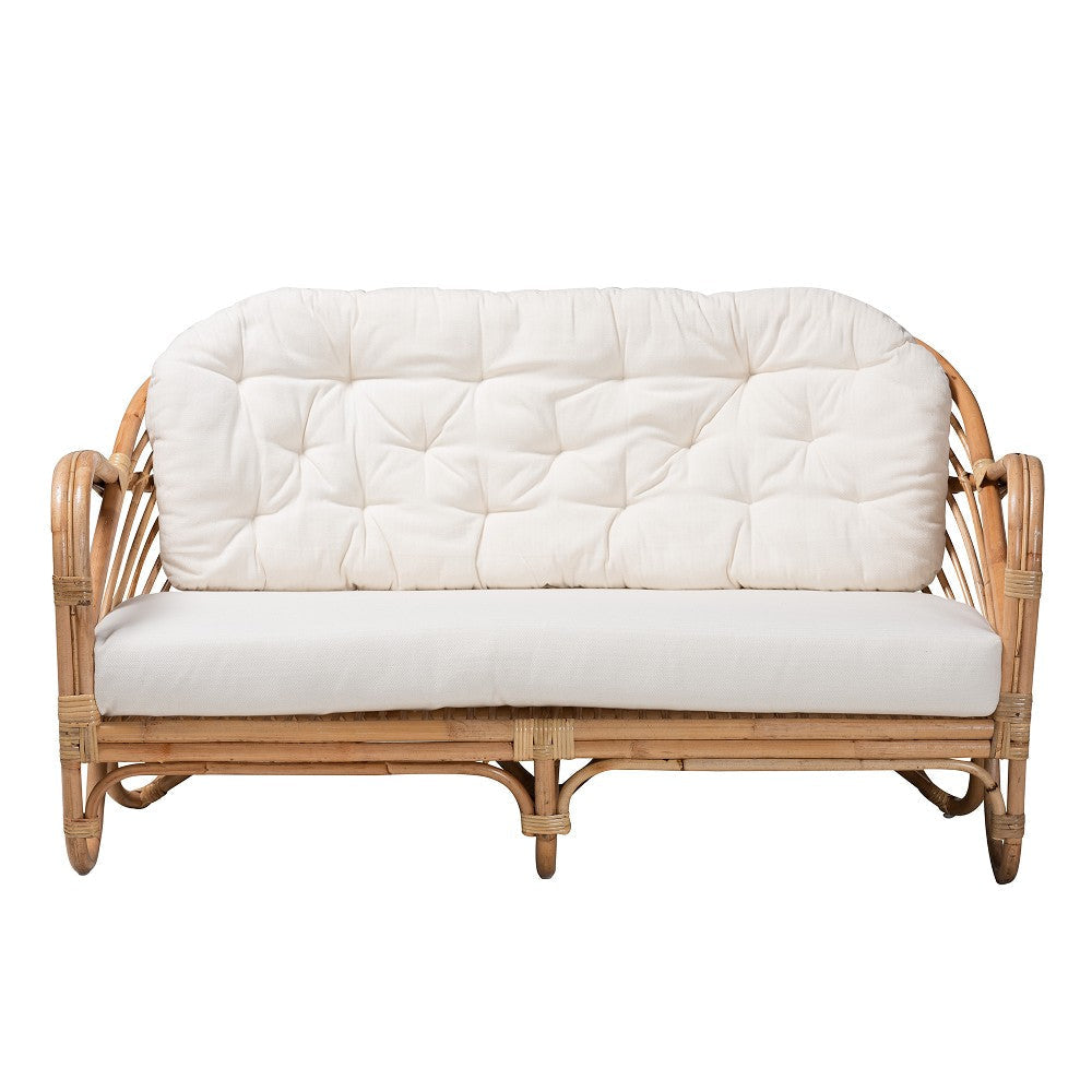 bali & pari Aliane Modern Bohemian Natural Brown Antique Rattan Loveseat WHI-DC8041-Rattan-LS