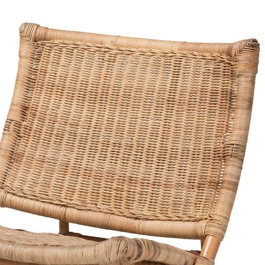 bali & pari Herrara Modern Bohemian Natural Brown Antique Rattan Foldable Lounge Chair
