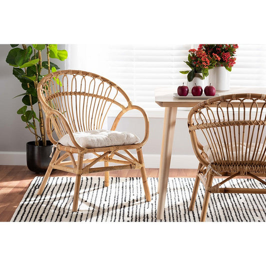 bali & pari Benicia Modern Bohemian Natural Brown Rattan Dining Chair