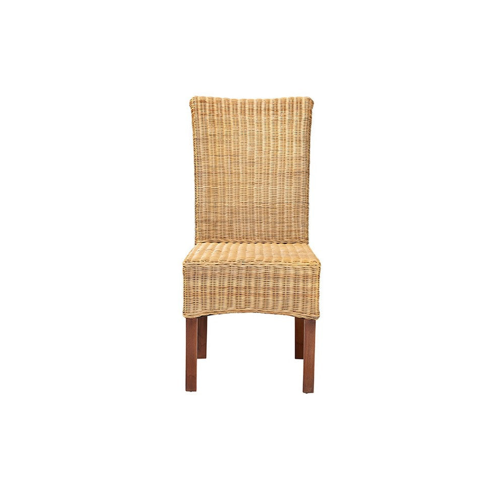 bali & pari Shamara Modern Bohemian Natural Rattan and Mahogany Wood Dining Chair WHI-DC9001-Rattan-DC