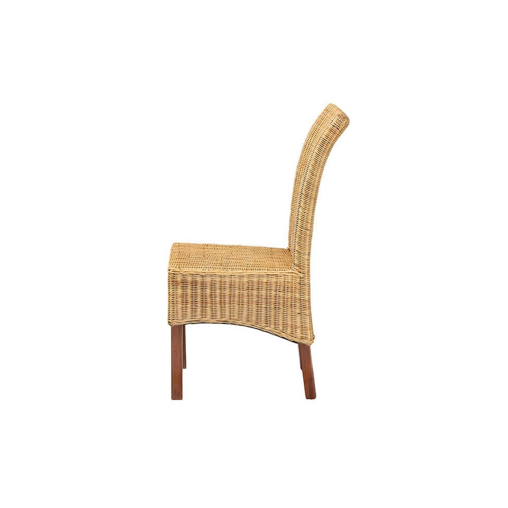 bali & pari Shamara Modern Bohemian Natural Rattan and Mahogany Wood Dining Chair WHI-DC9001-Rattan-DC
