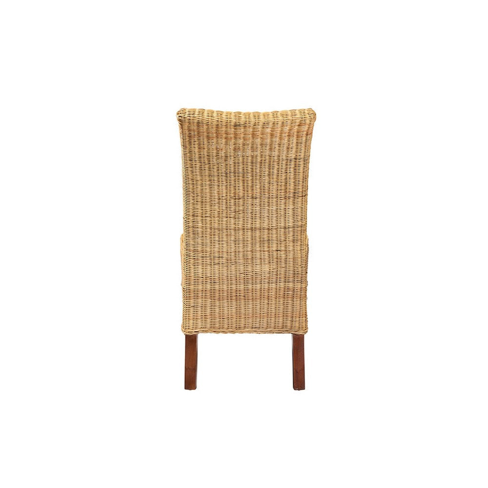 bali & pari Shamara Modern Bohemian Natural Rattan and Mahogany Wood Dining Chair WHI-DC9001-Rattan-DC