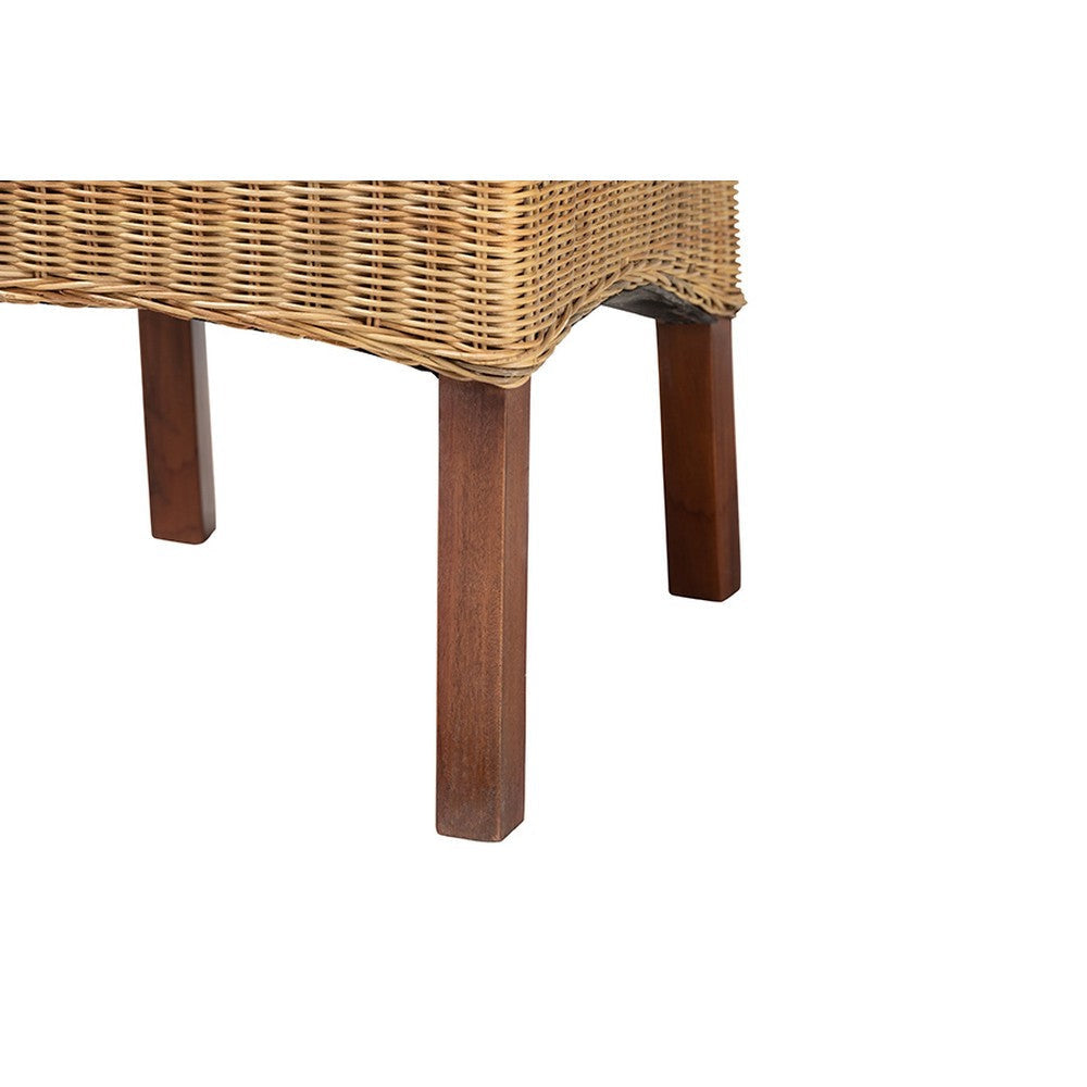 bali & pari Shamara Modern Bohemian Natural Rattan and Mahogany Wood Dining Chair WHI-DC9001-Rattan-DC