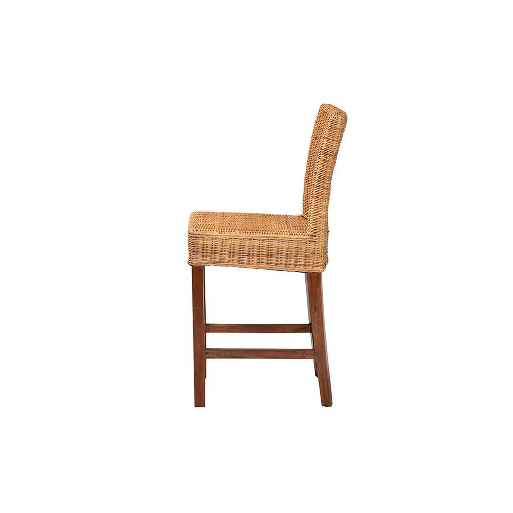 bali & pari Racquel Modern Bohemian Natural Rattan and Mahogany Wood Counter Stool WHI-DC9002-Rattan-CS