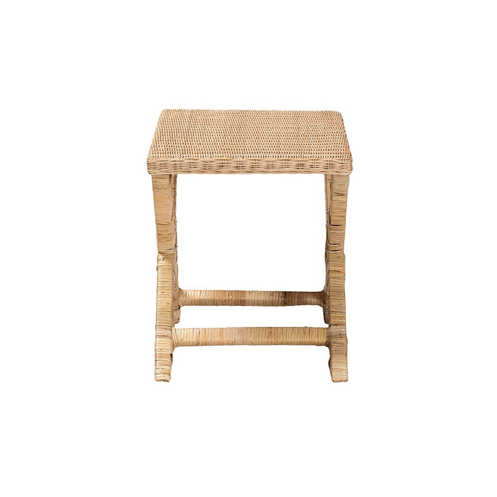 bali & pari Farica Modern Bohemian Natural Rattan And Mahogany Accent Bench WHI-DC9050-Rattan-Bench