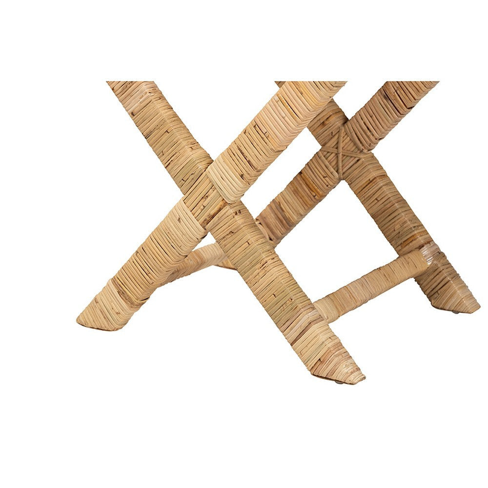 bali & pari Farica Modern Bohemian Natural Rattan And Mahogany Accent Bench WHI-DC9050-Rattan-Bench