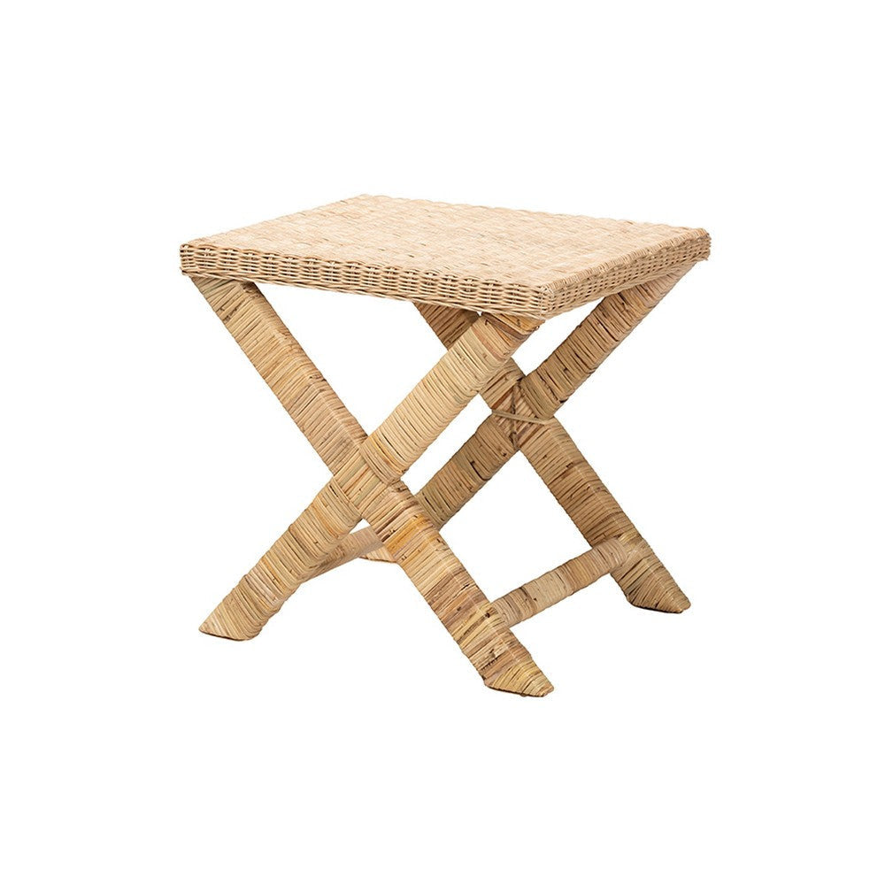 bali & pari Farica Modern Bohemian Natural Rattan And Mahogany Accent Bench WHI-DC9050-Rattan-Bench