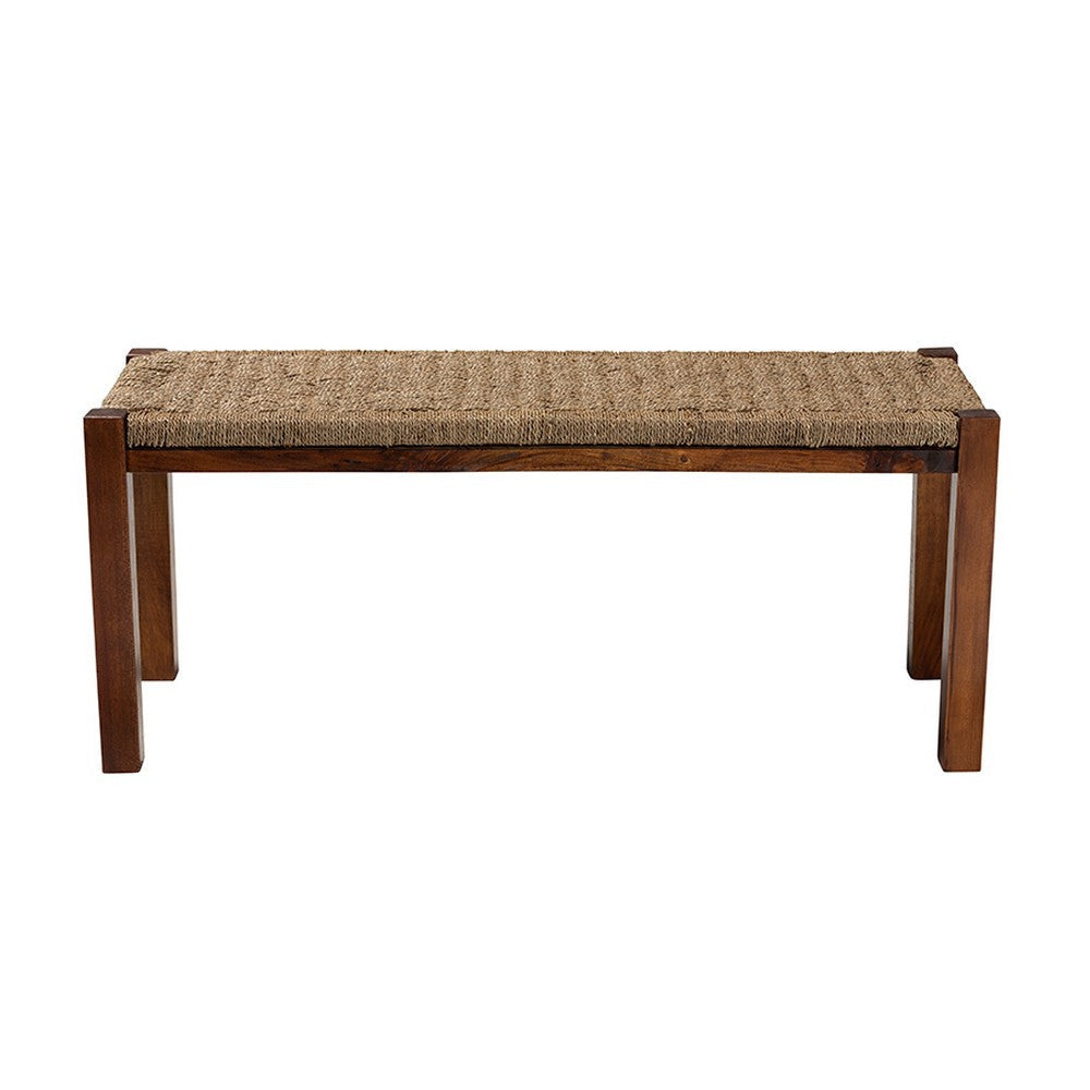 bali & pari Hermes Mid-Century Modern Transitional Natural Seagrass and Mahogany Wood Bench WHI-DC9052-Wood-Bench