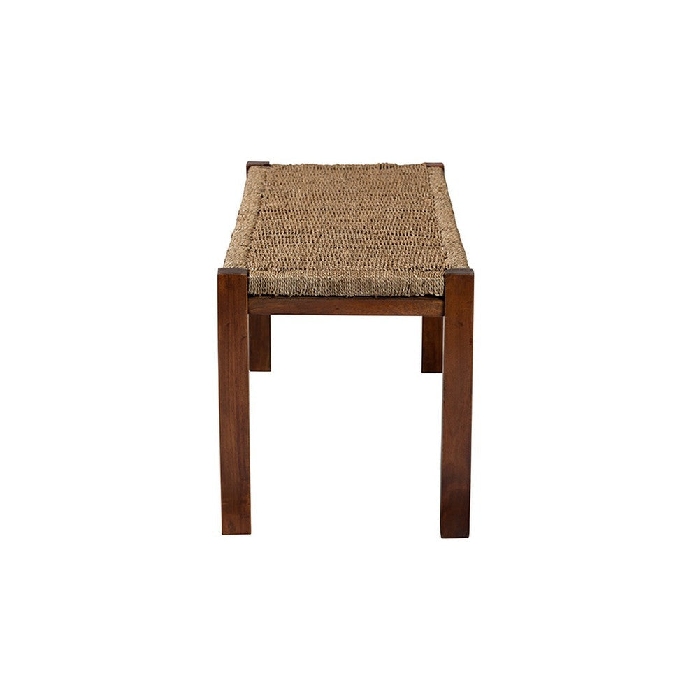 bali & pari Hermes Mid-Century Modern Transitional Natural Seagrass and Mahogany Wood Bench WHI-DC9052-Wood-Bench