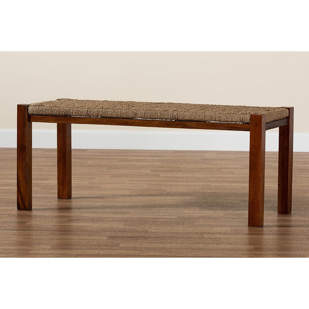 bali & pari Hermes Mid-Century Modern Transitional Natural Seagrass and Mahogany Wood Bench WHI-DC9052-Wood-Bench