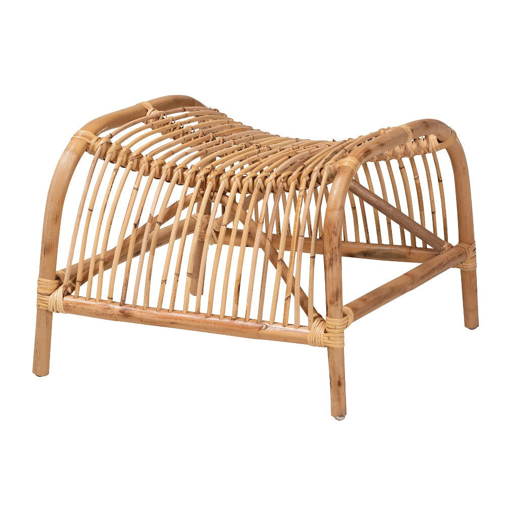 Baxton Studio Lamaria Modern Bohmenian Natural Brown Antique Rattan 2-Piece Chair and Footstool Set WHI-DC9099-Rattan-2PC-Set