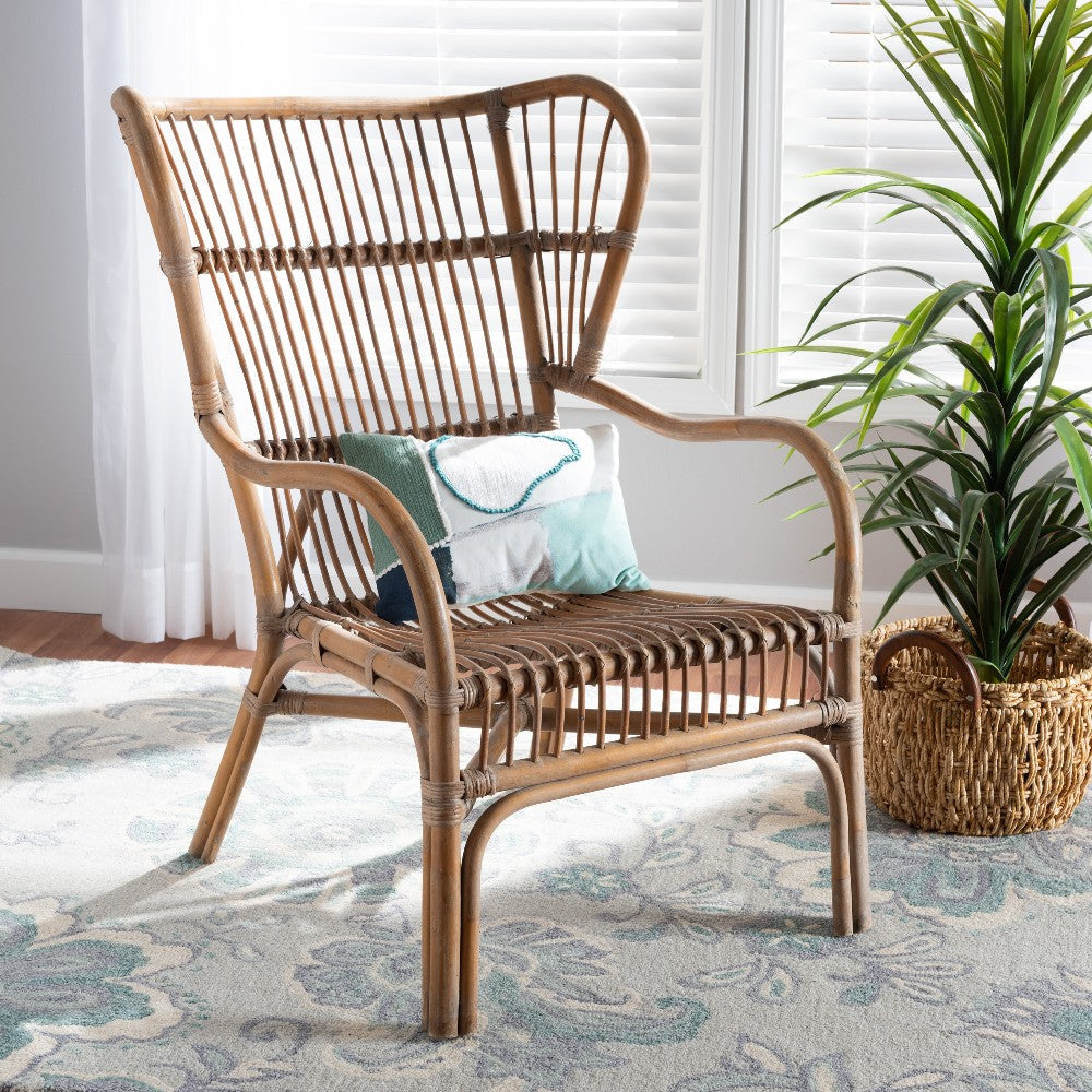 bali & pari Lamaria Modern Bohmenian Natural Brown Antique Rattan Armchair WHI-DC9099-Rattan-CC
