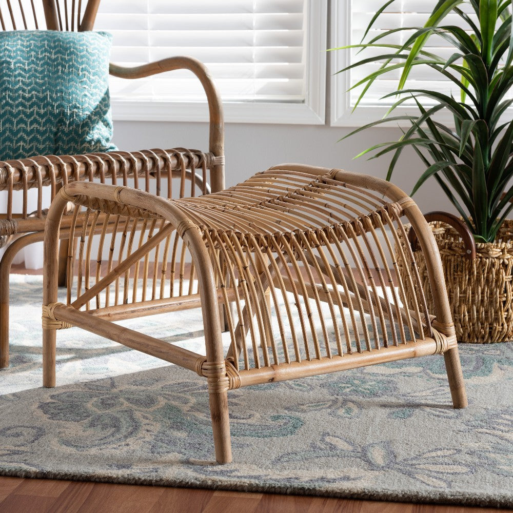 bali & pari Lamaria Modern Bohmenian Natural Brown Antique Rattan Footstool WHI-DC9099-Rattan-Footstool