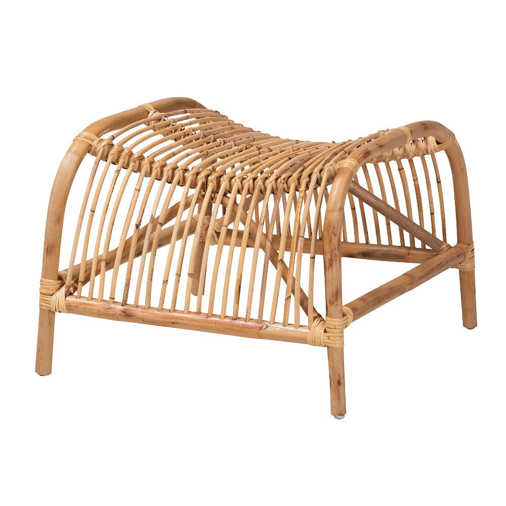 bali & pari Lamaria Modern Bohmenian Natural Brown Antique Rattan Footstool WHI-DC9099-Rattan-Footstool