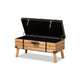 Baxton Studio Amena Rustic Transitional Dark Brown PU Leather Upholstered and Oak Finished Wood Large Storage Ottoman