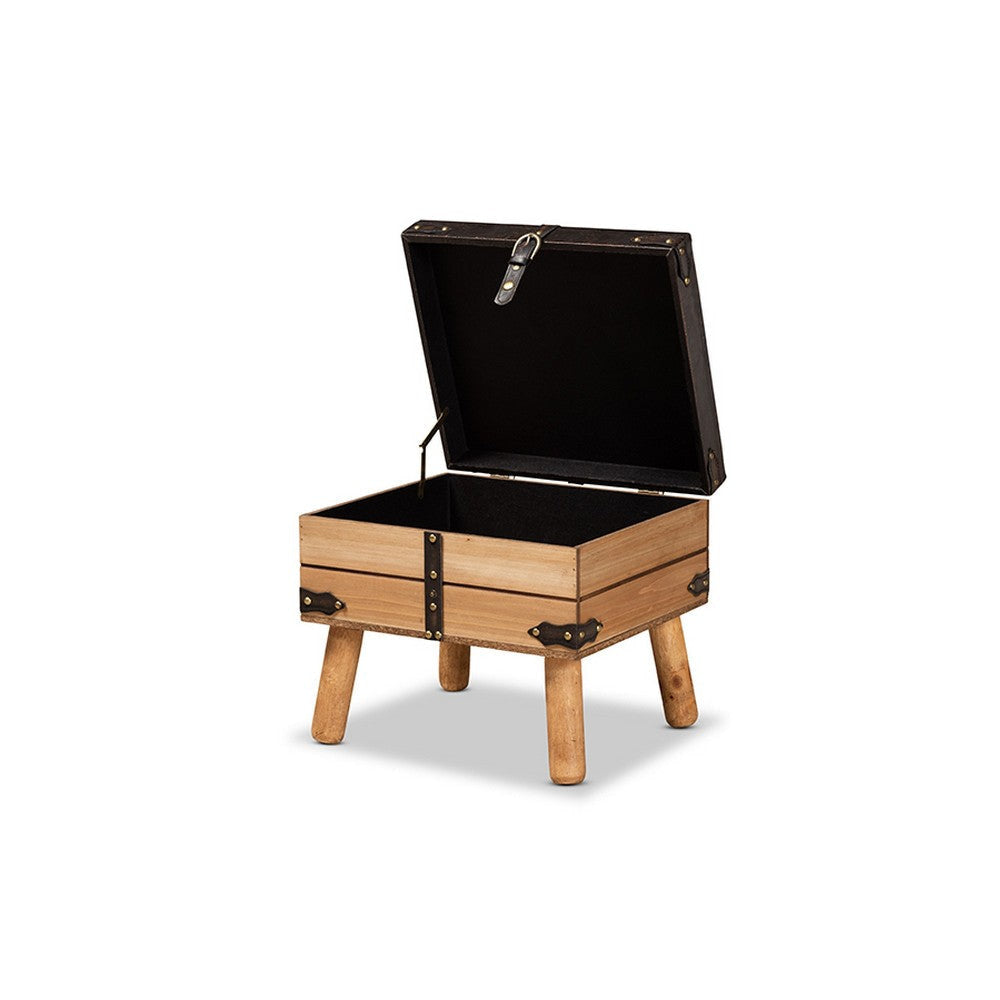 Baxton Studio Amena Rustic Transitional Dark Brown PU Leather Upholstered and Oak Finished Wood Small Storage Ottoman
