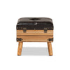 Baxton Studio Amena Rustic Transitional Dark Brown PU Leather Upholstered and Oak Finished Wood Small Storage Ottoman