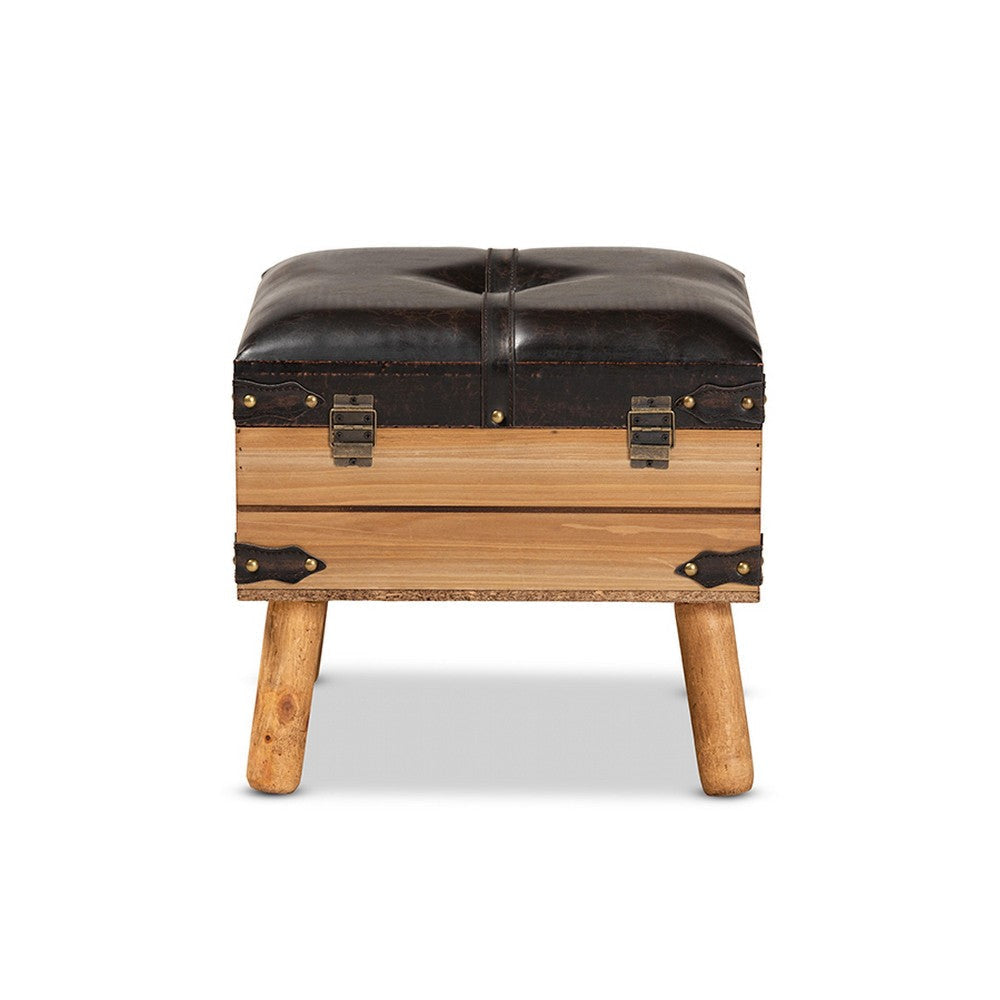 Baxton Studio Amena Rustic Transitional Dark Brown PU Leather Upholstered and Oak Finished Wood Small Storage Ottoman