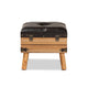 Baxton Studio Amena Rustic Transitional Dark Brown PU Leather Upholstered and Oak Finished Wood Small Storage Ottoman