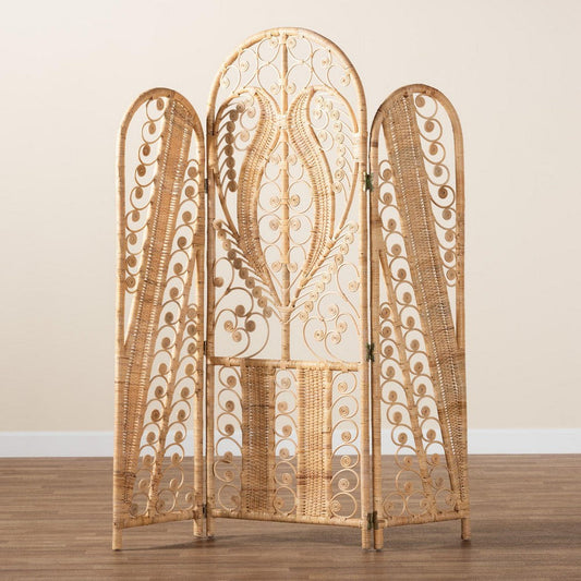bali & pari Nadra Modern Bohemian Natural Brown Rattan Room Divider