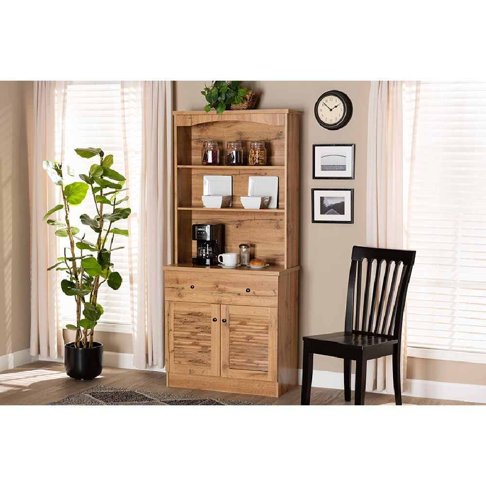 Baxton Studio Agni Modern and Contemporary Oak Brown Finished Wood Buffet and Hutch Kitchen Cabinet