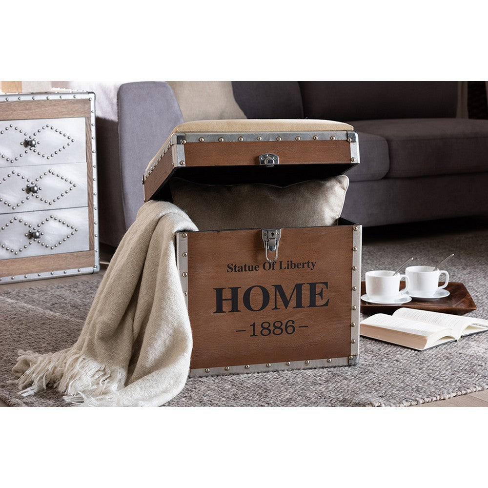 Baxton Studio Violetta Vintage Industrial Beige Fabric Upholstered Wood Storage Trunk Ottoman