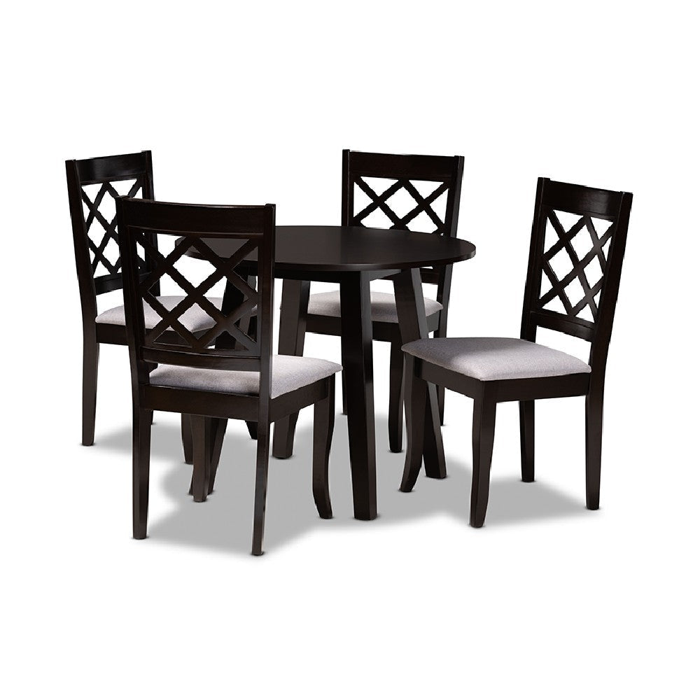Baxton Studio Daisy Modern and Contemporary Grey Fabric Upholstered and Dark Brown Finished Wood 5-Piece Dining Set