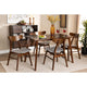 Baxton Studio Lois Mid-Century Modern Transitional Light Grey Fabric Upholstered and Walnut Brown Finished Wood 5-Piece Dining Set