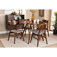 Baxton Studio Timothy Mid-Century Modern Transitional Light Grey Fabric Upholstered and Walnut Brown Finished Wood 5-Piece Dining Set