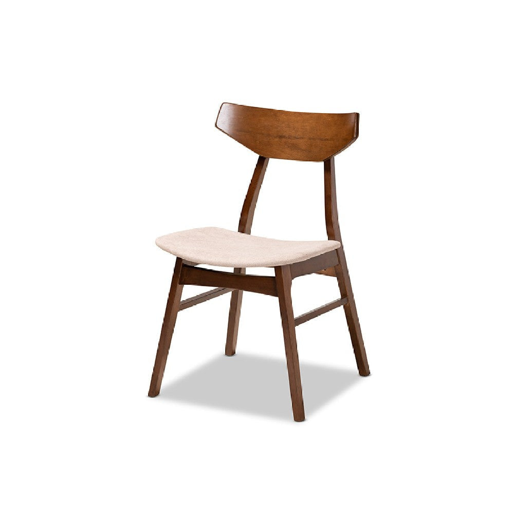 Baxton Studio Danica Mid-Century Modern Transitional Light Beige Fabric Upholstered and Walnut Brown Finished Wood 4-Piece Dining Chair Set