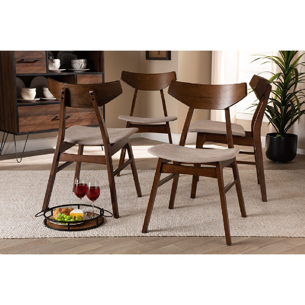 Baxton Studio Danica Mid-Century Modern Transitional Light Beige Fabric Upholstered and Walnut Brown Finished Wood 4-Piece Dining Chair Set