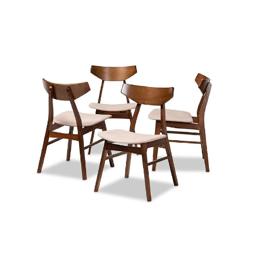 Baxton Studio Danica Mid-Century Modern Transitional Light Beige Fabric Upholstered and Walnut Brown Finished Wood 4-Piece Dining Chair Set
