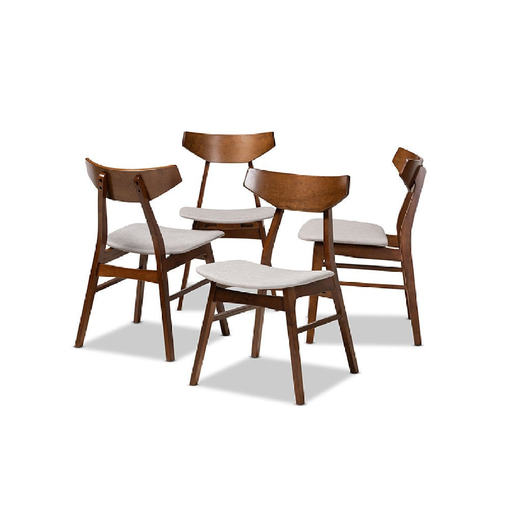 Baxton Studio Danica Mid-Century Modern Transitional Light Grey Fabric Upholstered and Walnut Brown Finished Wood 4-Piece Dining Chair Set