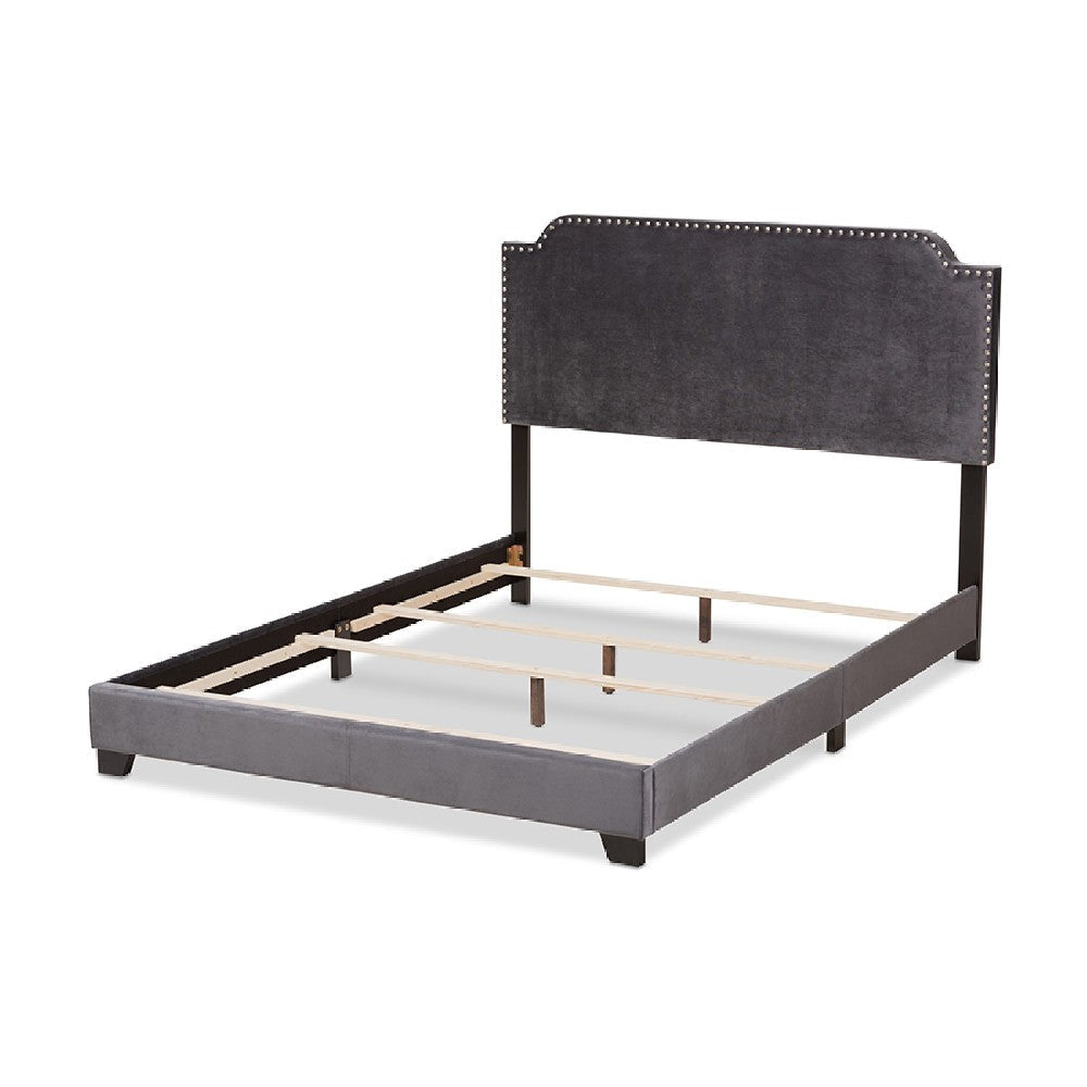 Baxton Studio Darcy Luxe and Glamour Dark Grey Velvet Upholstered King Size Bed WHI-Darcy-Grey-King