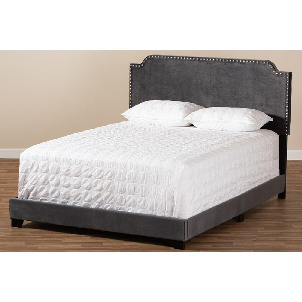 Baxton Studio Darcy Luxe and Glamour Dark Grey Velvet Upholstered King Size Bed WHI-Darcy-Grey-King