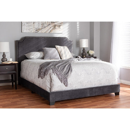 Baxton Studio Darcy Luxe and Glamour Dark Grey Velvet Upholstered Queen Size Bed