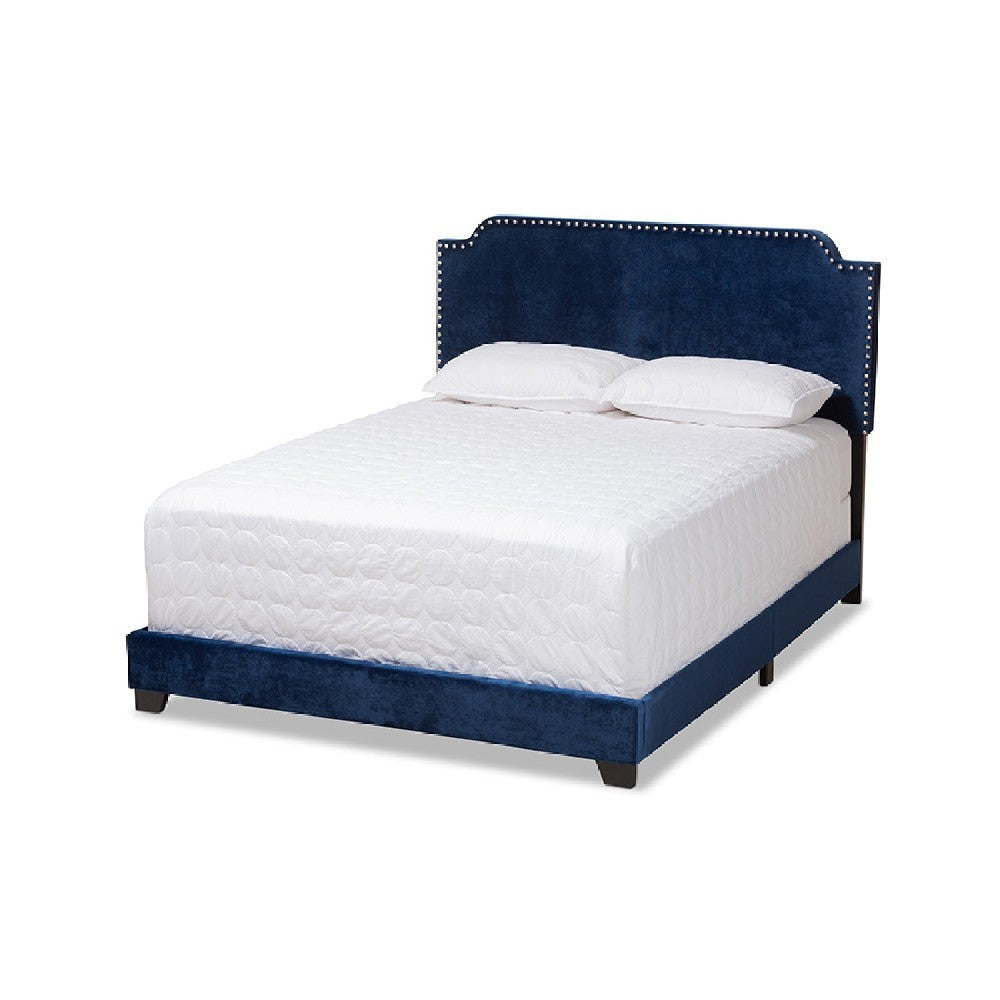 Baxton Studio Darcy Luxe and Glamour Navy Velvet Upholstered King Size Bed WHI-Darcy-Navy-King