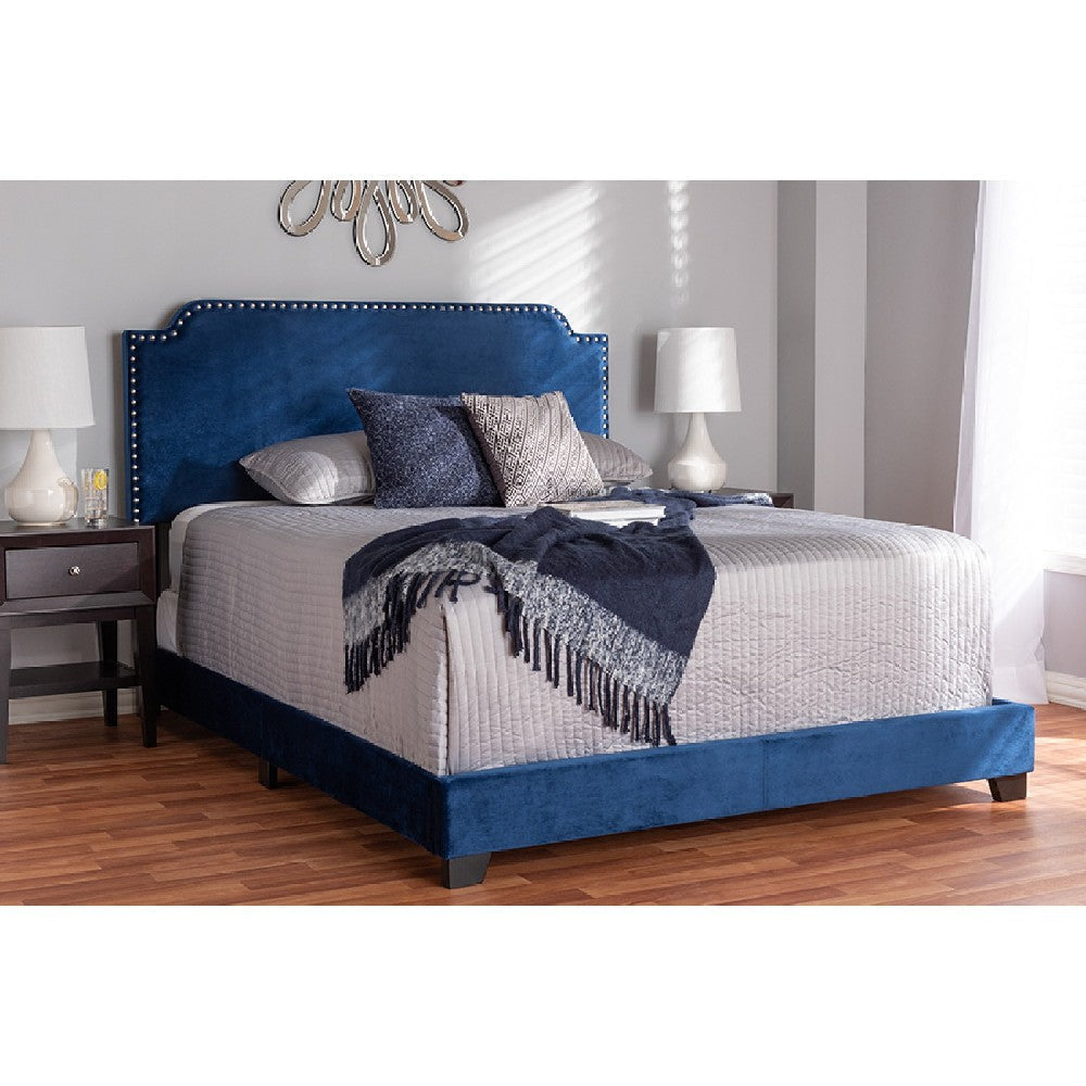 Baxton Studio Darcy Luxe and Glamour Navy Velvet Upholstered King Size Bed WHI-Darcy-Navy-King