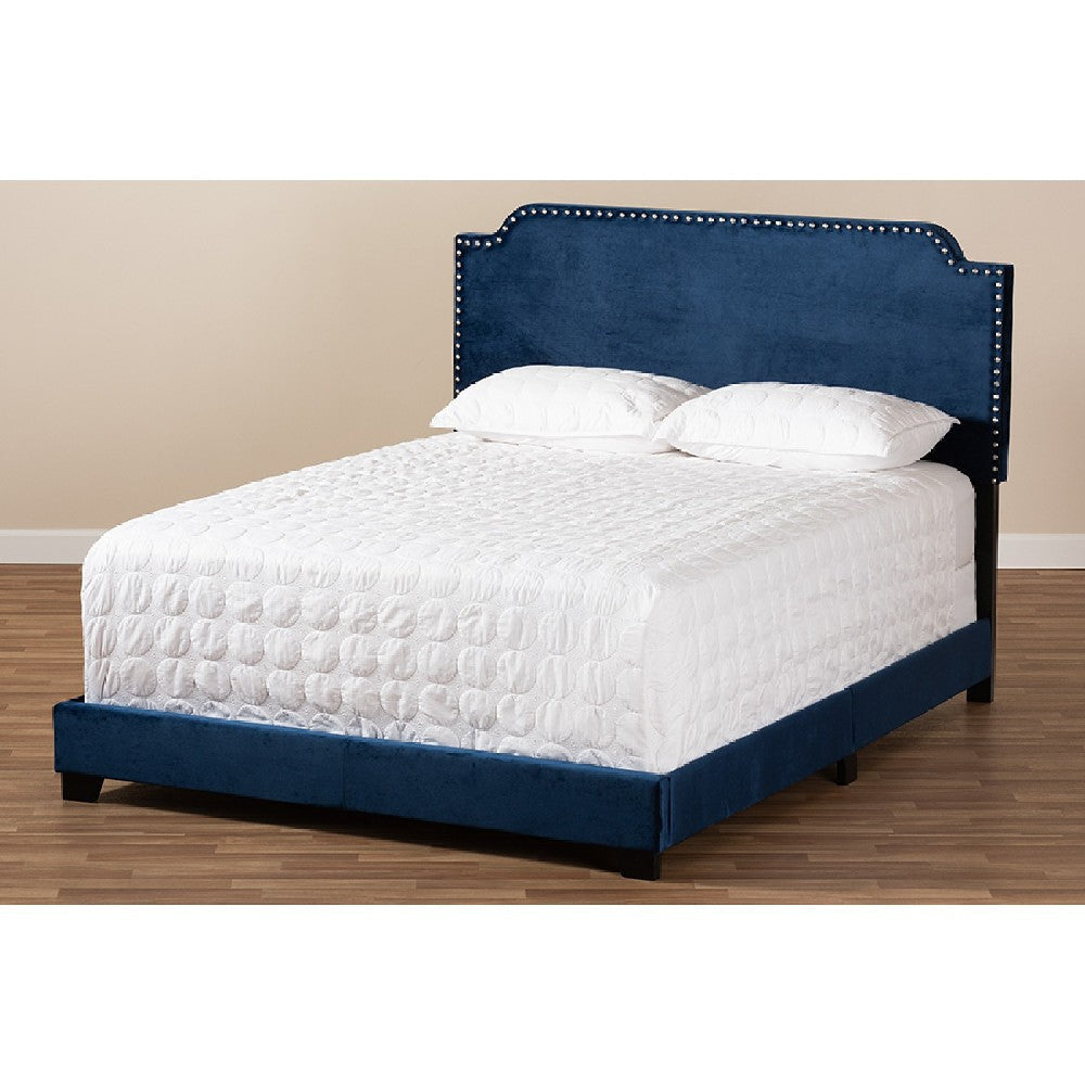 Baxton Studio Darcy Luxe and Glamour Navy Velvet Upholstered King Size Bed WHI-Darcy-Navy-King