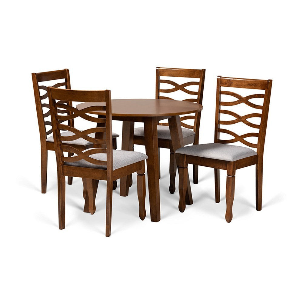 Baxton Studio Darina Modern and Contemporary Grey Fabric Upholstered and Walnut Brown Finished Wood 5-Piece Dining Set
