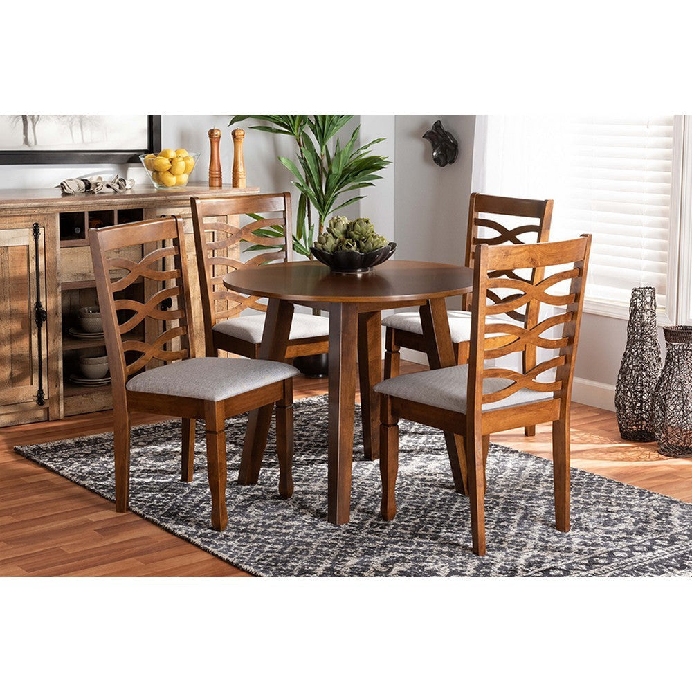 Baxton Studio Darina Modern and Contemporary Grey Fabric Upholstered and Walnut Brown Finished Wood 5-Piece Dining Set
