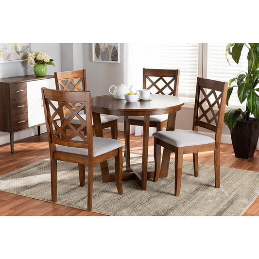 Baxton Studio Dayna Modern and Contemporary Grey Fabric Upholstered and Walnut Brown Finished Wood 5-Piece Dining Set