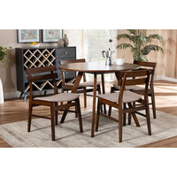Baxton Studio Eiko Mid-Century Modern Transitional Light Beige Fabric Upholstered and Walnut Brown Finished Wood 5-Piece Dining Set