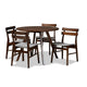 Baxton Studio Eiko Mid-Century Modern Transitional Light Grey Fabric Upholstered and Walnut Brown Finished Wood 5-Piece Dining Set