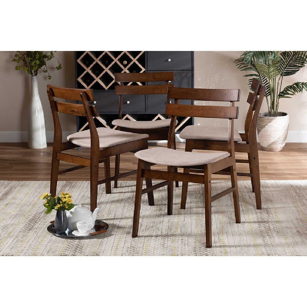 Baxton Studio Devlin Mid-Century Modern Transitional Light Beige Fabric Upholstered and Walnut Brown Finished Wood 4-Piece Dining Chair Set